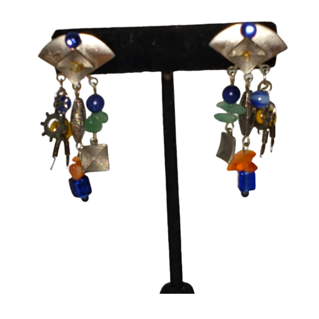 Western Silver And Beaded Earrings  Sku 494